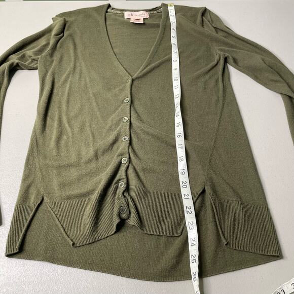 Philosophy Cardigan Sweater Button Up Knit V-Neck Long Sleeve Green S Lagenlook - Picture 11 of 12